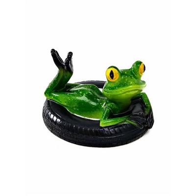 Садовая фигура из полистоуна «Лягушка на шине», 14×13×9.5 см, водоплавающая