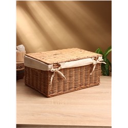 УЦЕНКА Корзинка прямоугольная с крышкой и тканевым подкладом, 33×22×15 см, ротанг