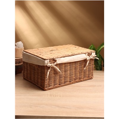 УЦЕНКА Корзинка прямоугольная с крышкой и тканевым подкладом, 33×22×15 см, ротанг