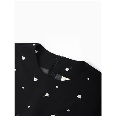 Платье с завязками на талии миди женское MINAKU Flower, размер 42, чёрное, белое