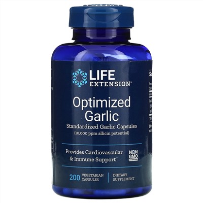 Life Extension, оптимизированный экстракт чеснока, стандартизированные капсулы с чесноком, 200 вегетарианских капсул