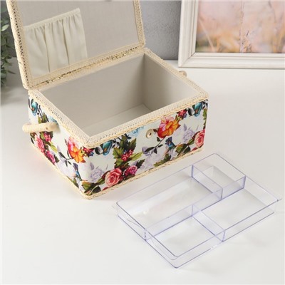 Шкатулка для рукоделия и шитья «Птицы в розовом саду», хранение ниток, иголок, мелочи, 19×26×14.5 см