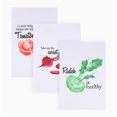 Набор кухонных полотенец «Доляна. Овощи», 40×60±3 см, 3 шт., 100% пэ