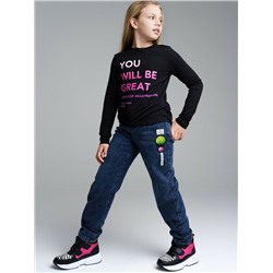 Брюки текстильные джинсовые утепленные флисом для девочек