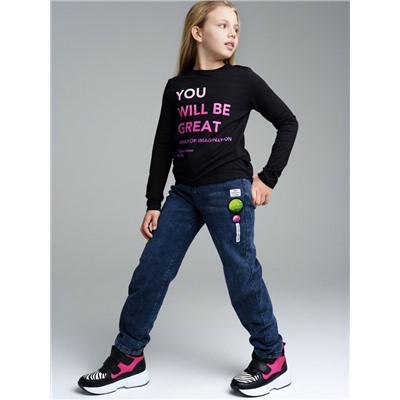 Брюки текстильные джинсовые утепленные флисом для девочек