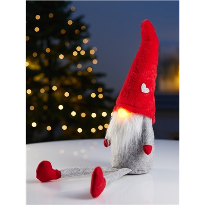 Фигура текстиль «Гномик в красной шапке» 60 см, 1 LED, от батареек LR1130×3, свечение тёплое белое