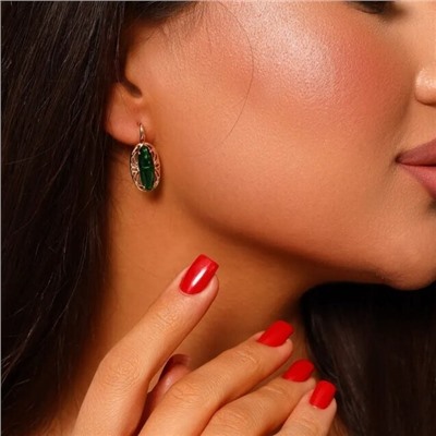 Серьги ювелирная бижутерия коллекция "Дубай" покрытие позолота, вставка: фианиты, цвет: зеленый, арт.314.345