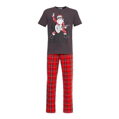 Пижама новогодняя мужская KAFTAN «Рок», размер 54, серая, красная