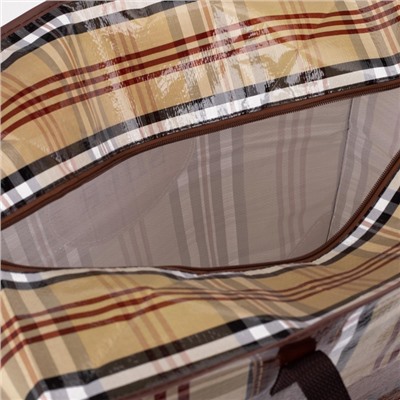 Сумка хозяйственная SHER на молнии, 73 л, 53×29×48 см, бежевая/коричневая