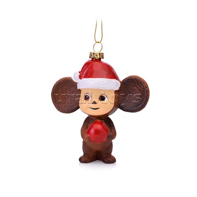 Новогоднее подвесное украшение из пластика "Чебурашка с шариком ", 10*9 см.