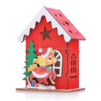 Новогоднее украшение "Домик со светом. Лошадка" в пакете