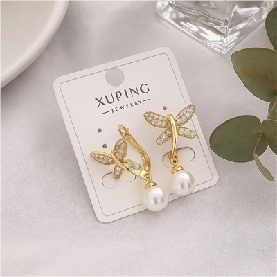 Серьги коллекция "Xuping" покрытие позолота, вставка: искусственный жемчуг и фианиты, арт.004.051