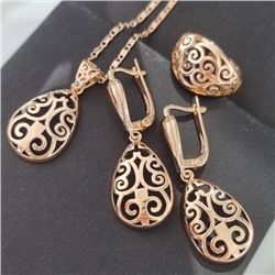 Комплект ювелирная бижутерия крупный коллекция "Дубай" серьги, кулон на цепочке и кольцо 17 р, покрытие: позолота, арт.213.813-17