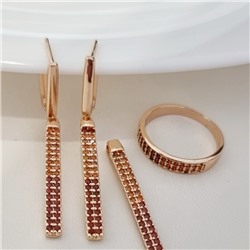 Комплект ювелирная бижутерия коллекция  "Дубай" серьги, кулон и кольцо 17 р, покрытие: позолота, вставка: фианиты, цвет: оранжевый, арт.215.413-17