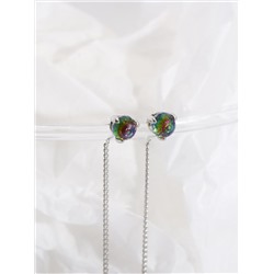 Серьги-продёвки из серебра с кристаллами Swarovski зелёный мистик родированные 925 пробы 0059с-001VM