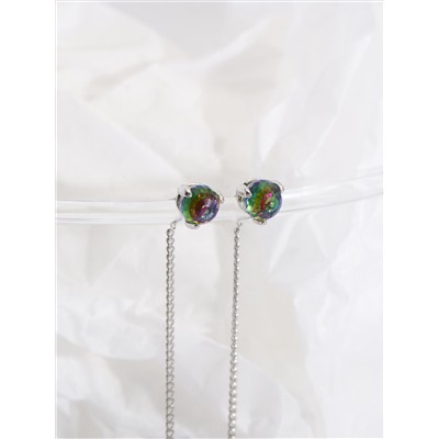 Серьги-продёвки из серебра с кристаллами Swarovski зелёный мистик родированные 925 пробы 0059с-001VM