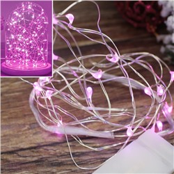 Гирлянда Светлячки 20led,2м,Розовый ,батарейки,медный провод