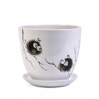 Горшок для цветов «Птички», керамика, с поддоном, набор 4 шт.: 400 мл, 1 л, 2.5 л, 5 л