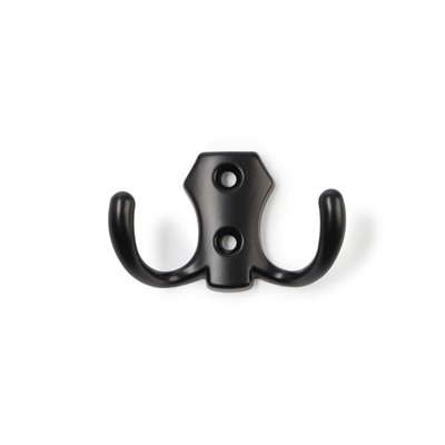 Крючок мебельный ТУНДРА КМ201BL, двухрожковый, черный