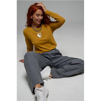 8529/1 футболка с дл.рукавом (Горчичный_сиба-ину)