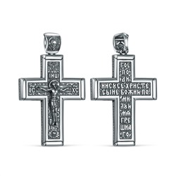 Крест из чернёного серебра - Распятие, Спаc Неpукотвоpный, Спаси и сохрани, Иисусова Молитва ПК-053-3ч