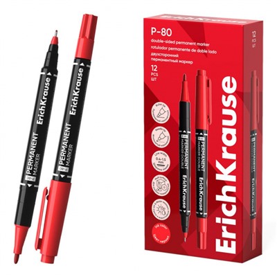 Маркер перманентный двусторонний Double P-80 красный 48185 ErichKrause