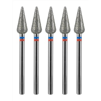 MANITA Фреза алмазная капля большая для аппаратного маникюра 866.104.260.125.050 ФАК-5.0 12,5 М-С, сине-красная насечка, ø 5,0 мм, 5 шт. 28371