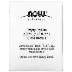Now Foods, пустые стеклянные флаконы с шариковым аппликатором, 6 шт. по 10 мл (1/3 жидк. унции)