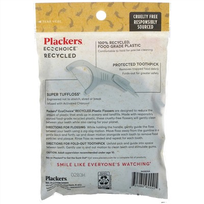 Plackers, EcoChoice, Activated Charcoal Dental Flossers, Fresh Mint, 90 Count