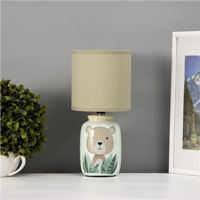 Настольная лампа с абажуром RISALUX «Мишка» детская, Е14, 40 Вт, зелёный, 13×13×27 см