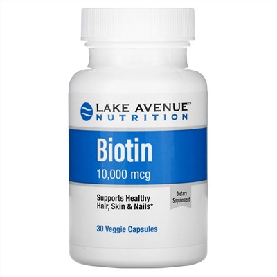 Lake Avenue Nutrition, Биотин, 10 000 мкг, 30 растительных капсул
