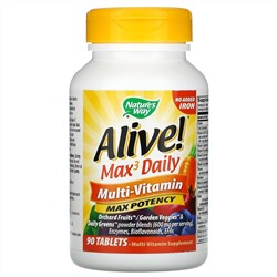 Nature's Way, Alive! Max3 Daily, мультивитаминный комплекс, без добавления железа, 90 таблеток