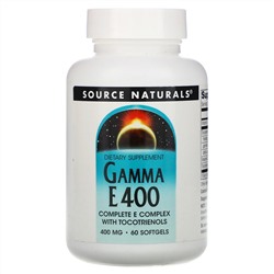 Source Naturals, комплекс Gamma E 400 с токотриенолами, 400 мг, 60 мягких таблеток