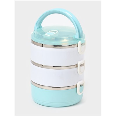 Ланч бокс TAKE IT EASY «Милави», 1.5 л, 3 уровня, сохраняет тепло 2 ч, нержавеющая сталь, белый, голубой