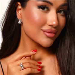 Комплект ювелирной бижутерии Дубайское золото, двойное покрытие позолота и вставка из посеребрения, серьги и кольцо 17 р, вставка: фианиты, цвет: прозрачный, арт.314.065-17