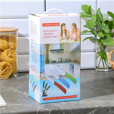 Набор кухонный на подставке Доляна «Симпл», 5 предметов: ножи 7.5 см, 10.5 см, 13 см, 15 см, овощечистка, цвет красный