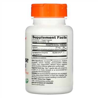 Doctor's Best, серрапептаза Best, 40 000 SPU, 90 вегетарианских капсул