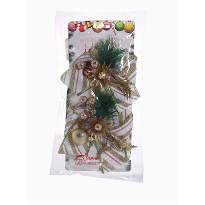 Ёлочные игрушки 2 шт. «Зимнее волшебство. Еловая композиция» пластик, бант с полосками, 13×12 см, бело-золотой