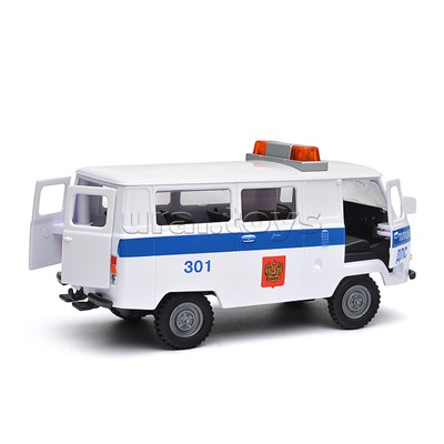 Машина пластик свет-звук UAZ 452 полиция, 18 см, двери, багажник