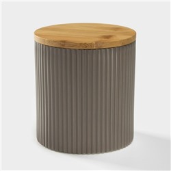 Банка для сыпучих «Дымка», 1.1 л, 12×13 см, с бамбуковой крышкой, керамика, бежевая