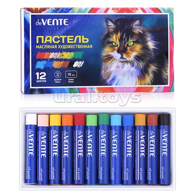 Пастель масляная художественная "deVENTE" утолщенная, 12 цветов, круглое сечение 70x11 мм, в картонной коробке с коррексом