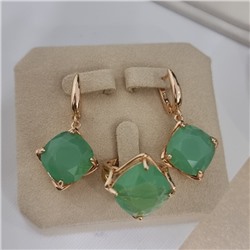 Комплект ювелирной бижутерии коллекция "Дубай" серьги и кольцо 20 р, покрытие позолота, вставка: стекло, цвет: салатовый, арт.414.341-20