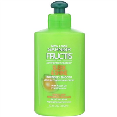 Garnier, Fructis, Sleek & Shine, интенсивно разглаживающий несмываемый ухаживающий крем, 300 мл