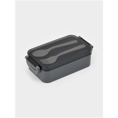 Набор посуды с собой Доляна, 4 предмета: бутылка 500 мл, ланч-бокс 20×17×5.5 см, вилка, ложка, пластик, серый