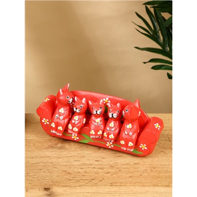 Сувенир «Кошачье семейство», 20×5×10 см, дерево, красный