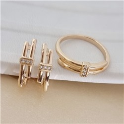 Комплект ювелирной бижутерии коллекция "Дубай" серьги и кольцо 18 р, покрытие позолота, вставка: цирконы, цвет: прозрачный, арт.215.711-18