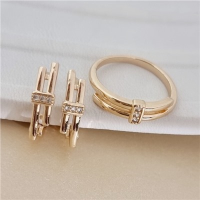 Комплект ювелирной бижутерии коллекция "Дубай" серьги и кольцо 18 р, покрытие позолота, вставка: цирконы, цвет: прозрачный, арт.215.711-18