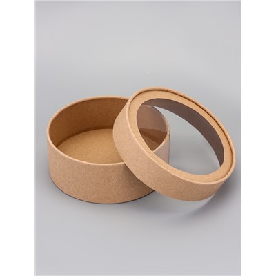 Набор круглых подарочных коробок, завальцованные с окном, крафт, набор 8 шт., 15×6 см