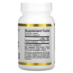 California Gold Nutrition, S-ацетил-L-глутатион, 100 мг, 30 растительных капсул