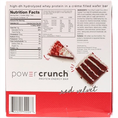 BNRG, Power Crunch, протеиновый энергетический батончик, со вкусом торта «Красный бархат», 12 батончиков, 40 г (1,4 унции) каждый